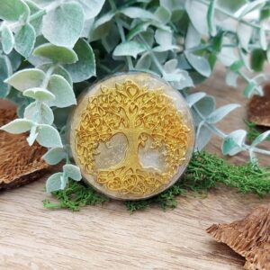 orgonite schijf pocket tree of life goud