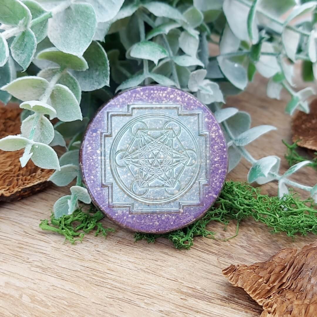 orgonite schijf pocket Metatron paars