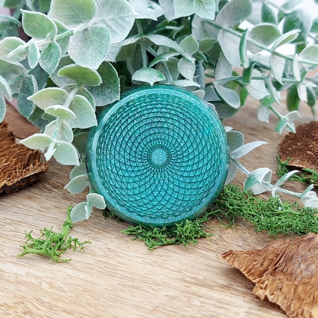 orgonite schijf pocket torus turquoise