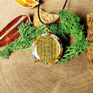 orgonite amulet met flower of life goud, diverse kleuren